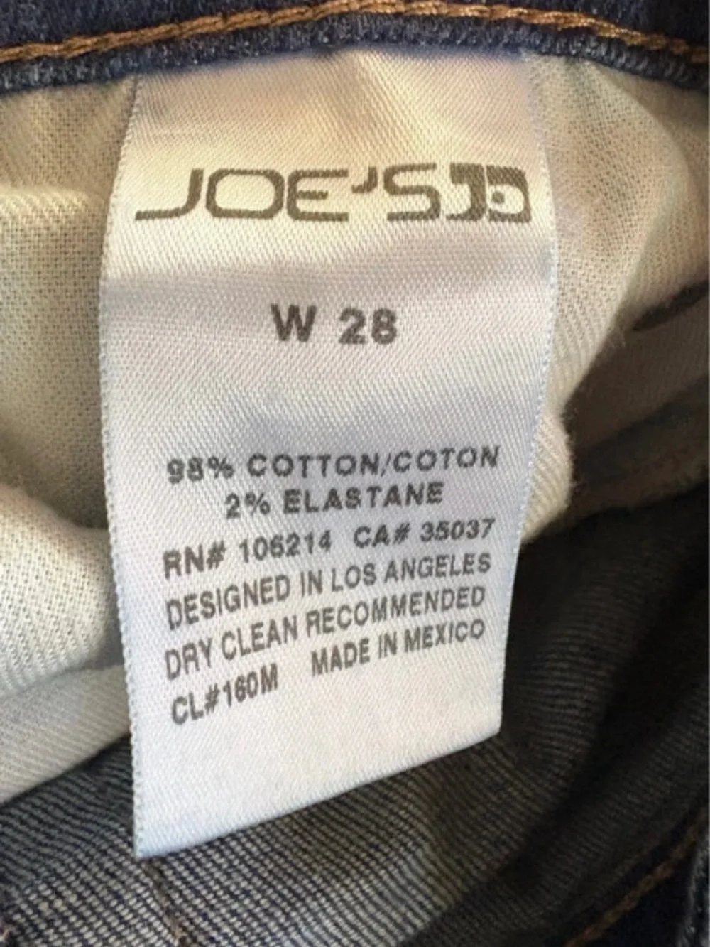 Joe's Jeans Dark Blue Denim Waistband Detail